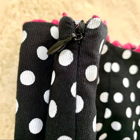 Acorn Black and White Polka Dot Knife Pleated Pink Trim Skirt Size 6 - Picture 8 of 10